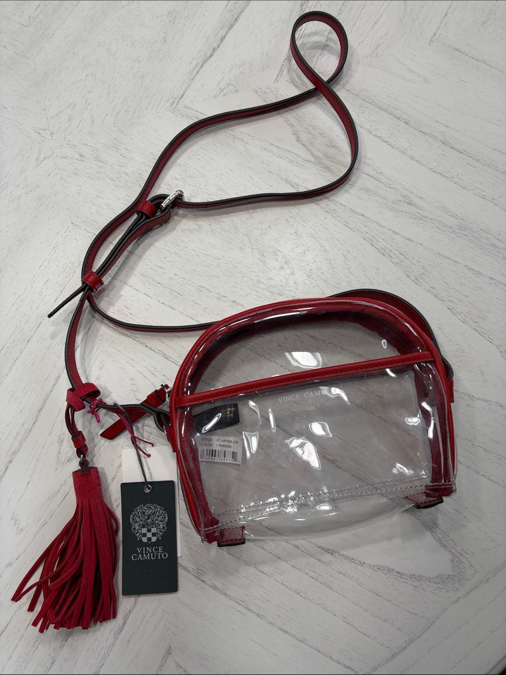 Vince Camuto Clear Crossbody with Red Trim and Tassel